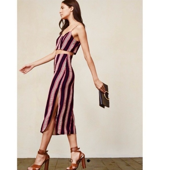 REFORMATION 90s Graphic Stripe Crepe Sweetheart Neck‎ Sleeveless Cami Crop Top 2 - Picture 3 of 7